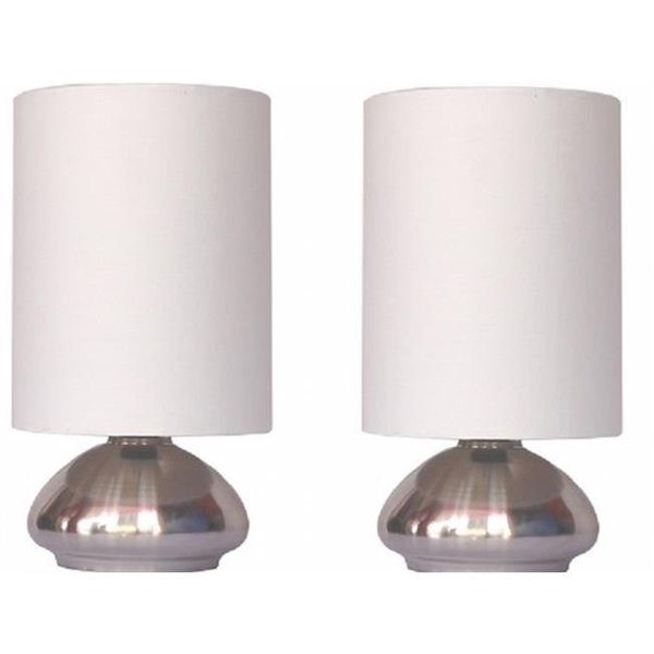 Lettherebelight 2 Pack Mini Touch Lamp with Shiny Silver Metal base and Ivory Shade LE34992